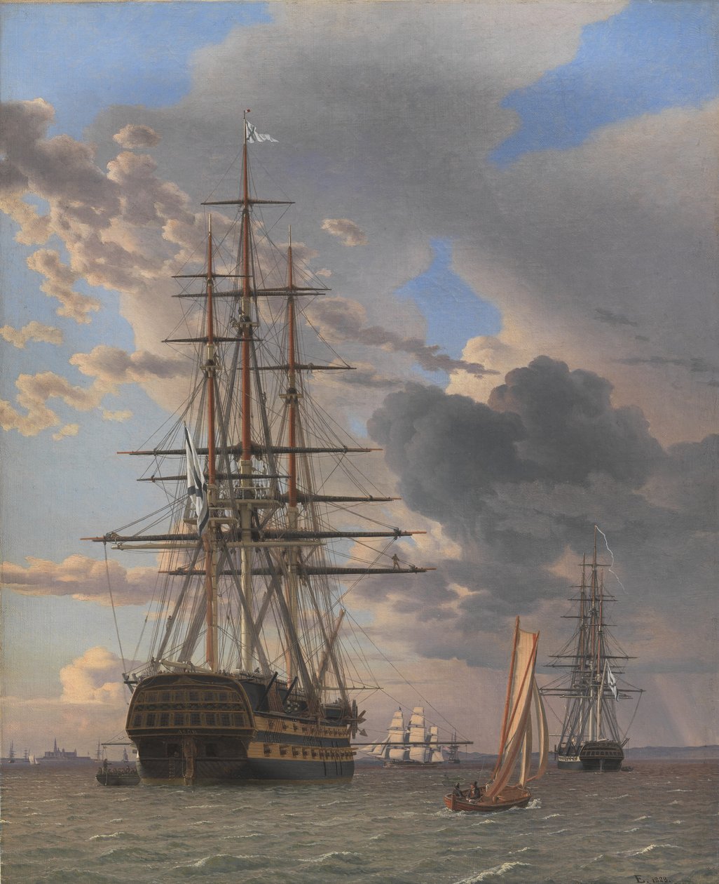 Ruská loď linie "Asow" a fregata v Anchor poblíž Elsinore od Christoffer Wilhelm Eckersberg