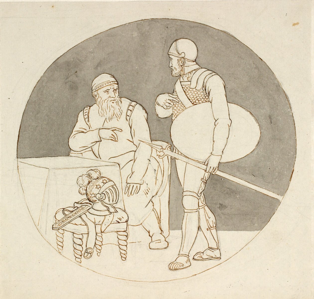 Dva válečníci, jeden stojící, druhý sedící od Christoffer Wilhelm Eckersberg