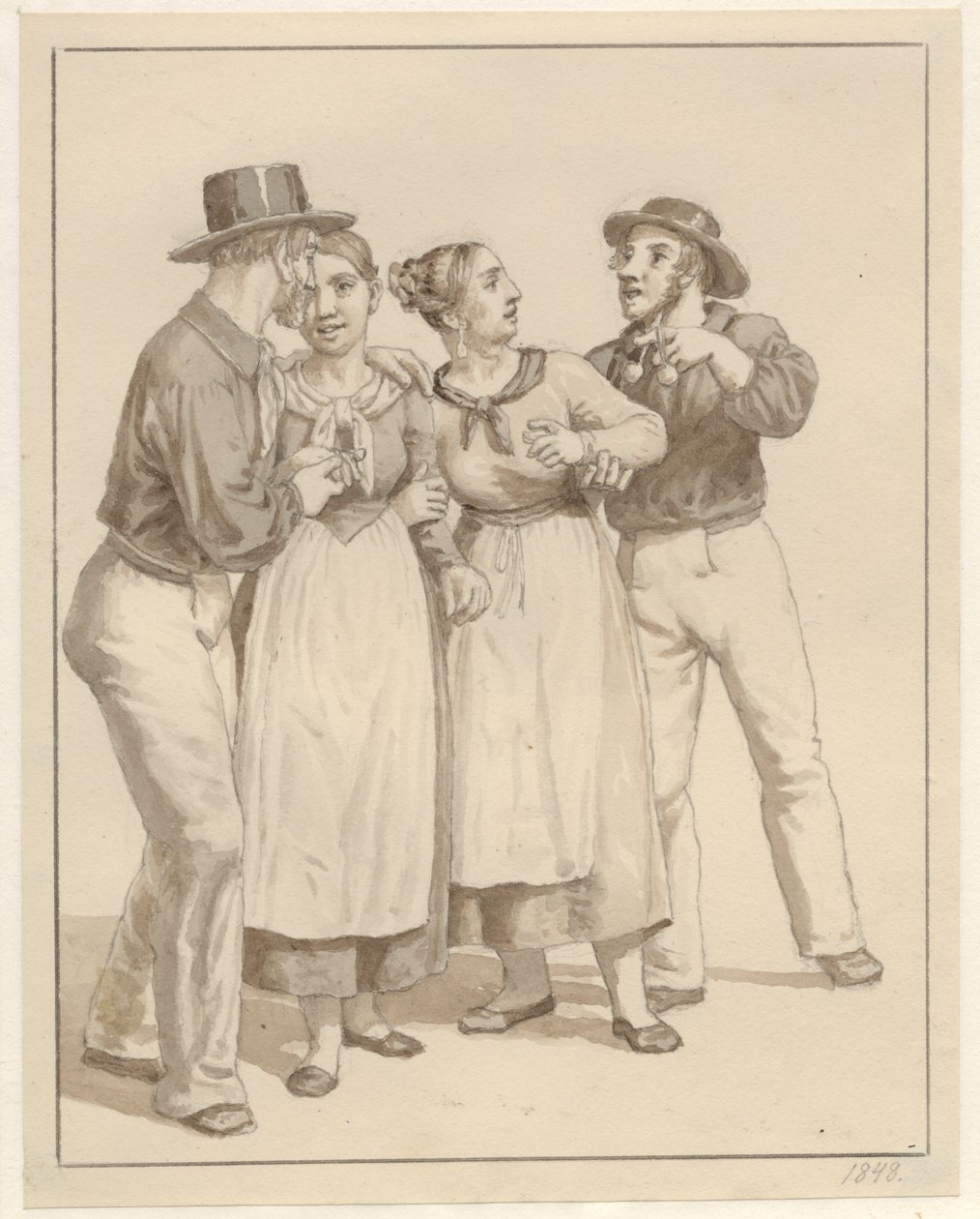 Dva námořníci ošetřují pár dívek. od Christoffer Wilhelm Eckersberg
