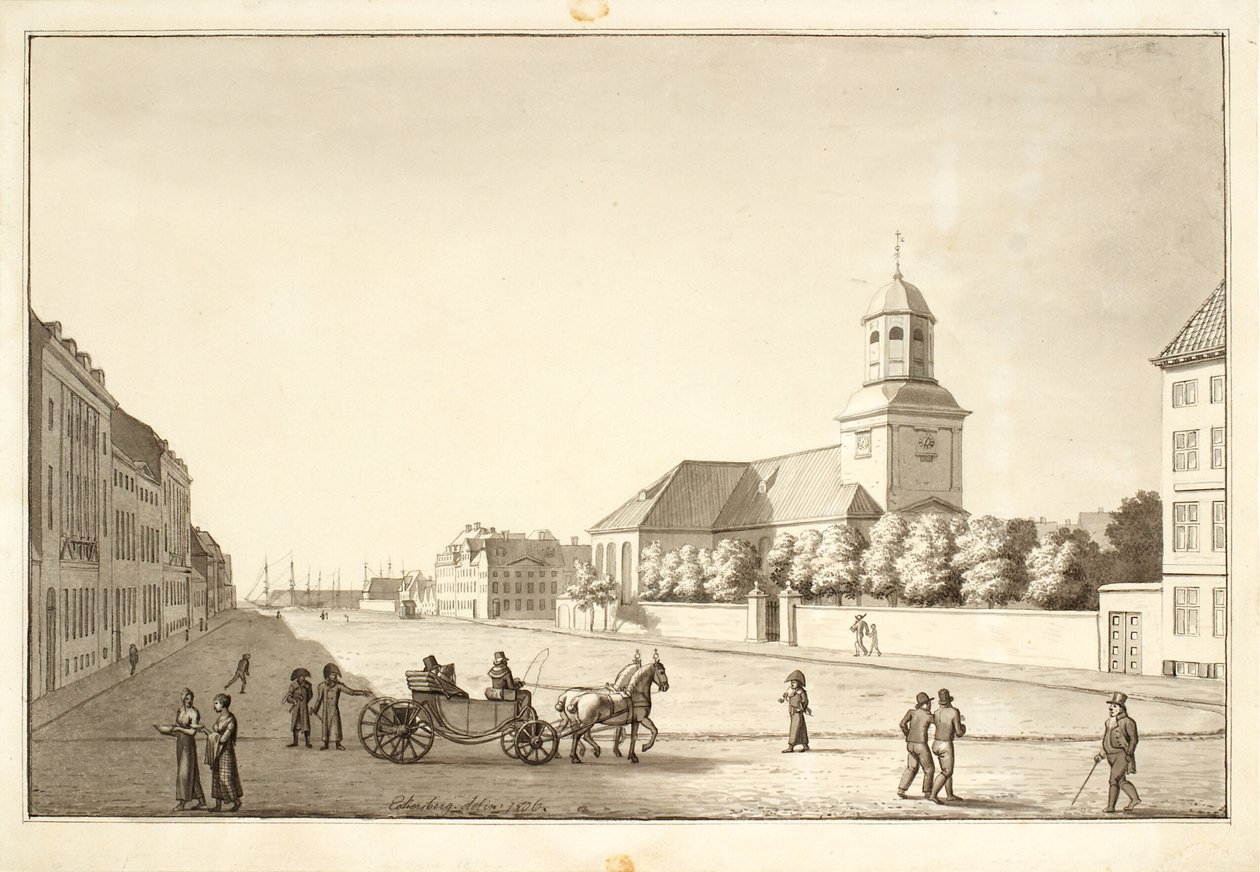 Pohled na náměstí Sankt Annæ s Garrisonským kostelem od Christoffer Wilhelm Eckersberg