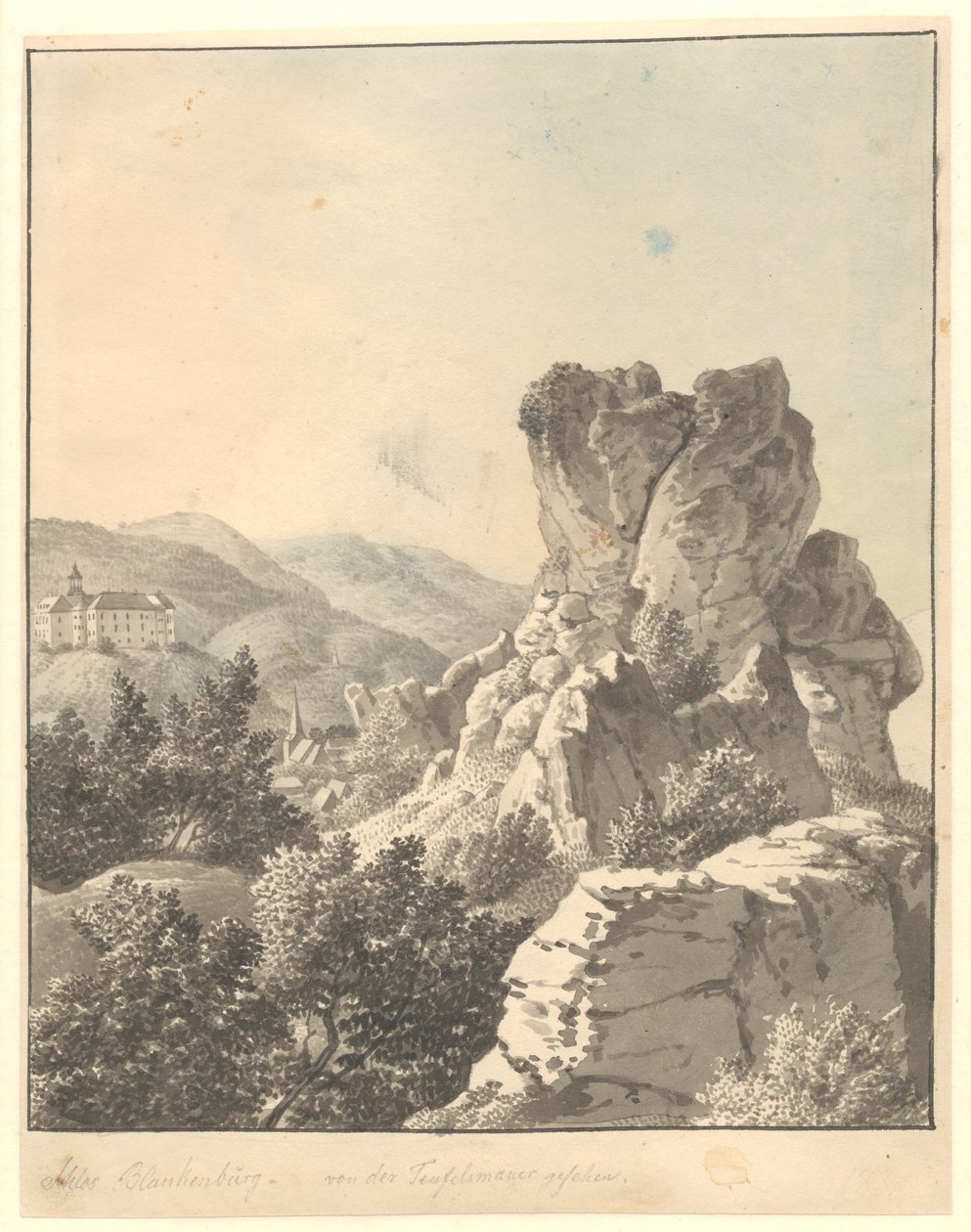 Pohled z Harzenu, z Teufelsmauer, zámek Blankenburg v pozadí od Christoffer Wilhelm Eckersberg