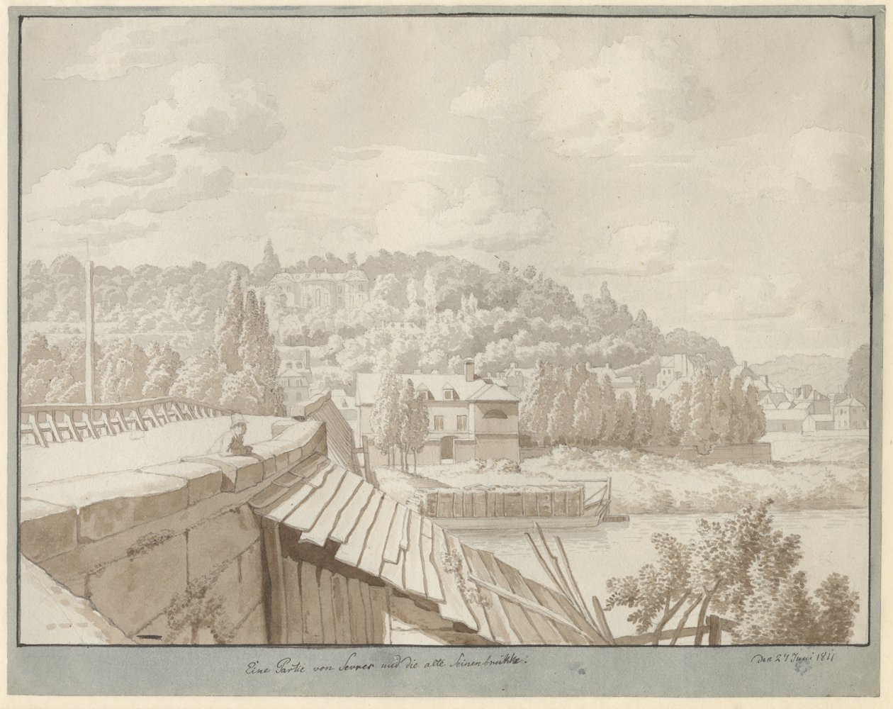 Pohled ze Sevres na most Staré Seiny s parkem v Saint Cloud v pozadí od Christoffer Wilhelm Eckersberg