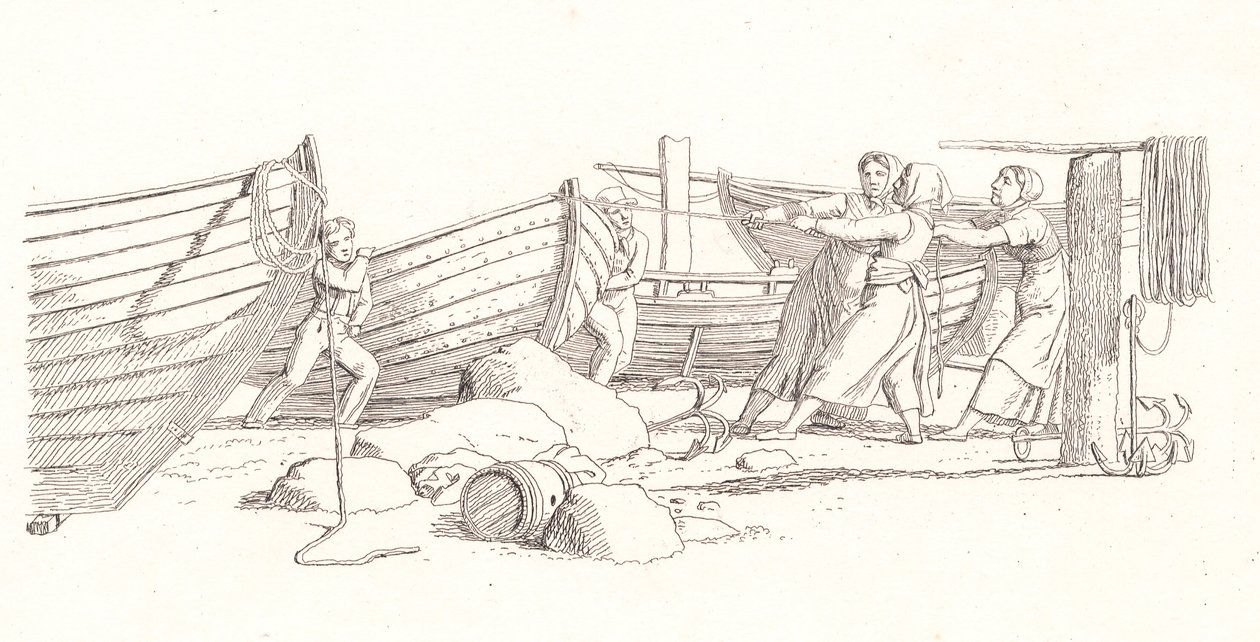 Pohled na rybářskou vesnici. Lodě vytažené na břeh od Christoffer Wilhelm Eckersberg