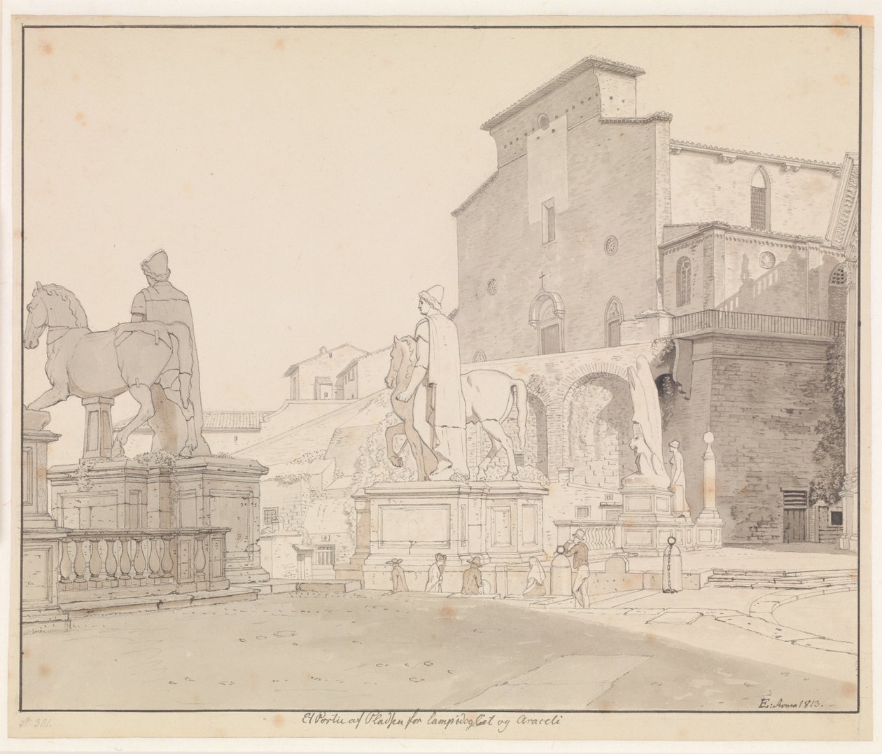 Pohled na Campidoglio a Santa Maria v Aracoeli, Řím od Christoffer Wilhelm Eckersberg