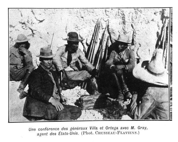 Setkání generálů Villa (asi 1877-1923) Ortega a americký zástupce pan Gray od C. Chusseau Flaviens