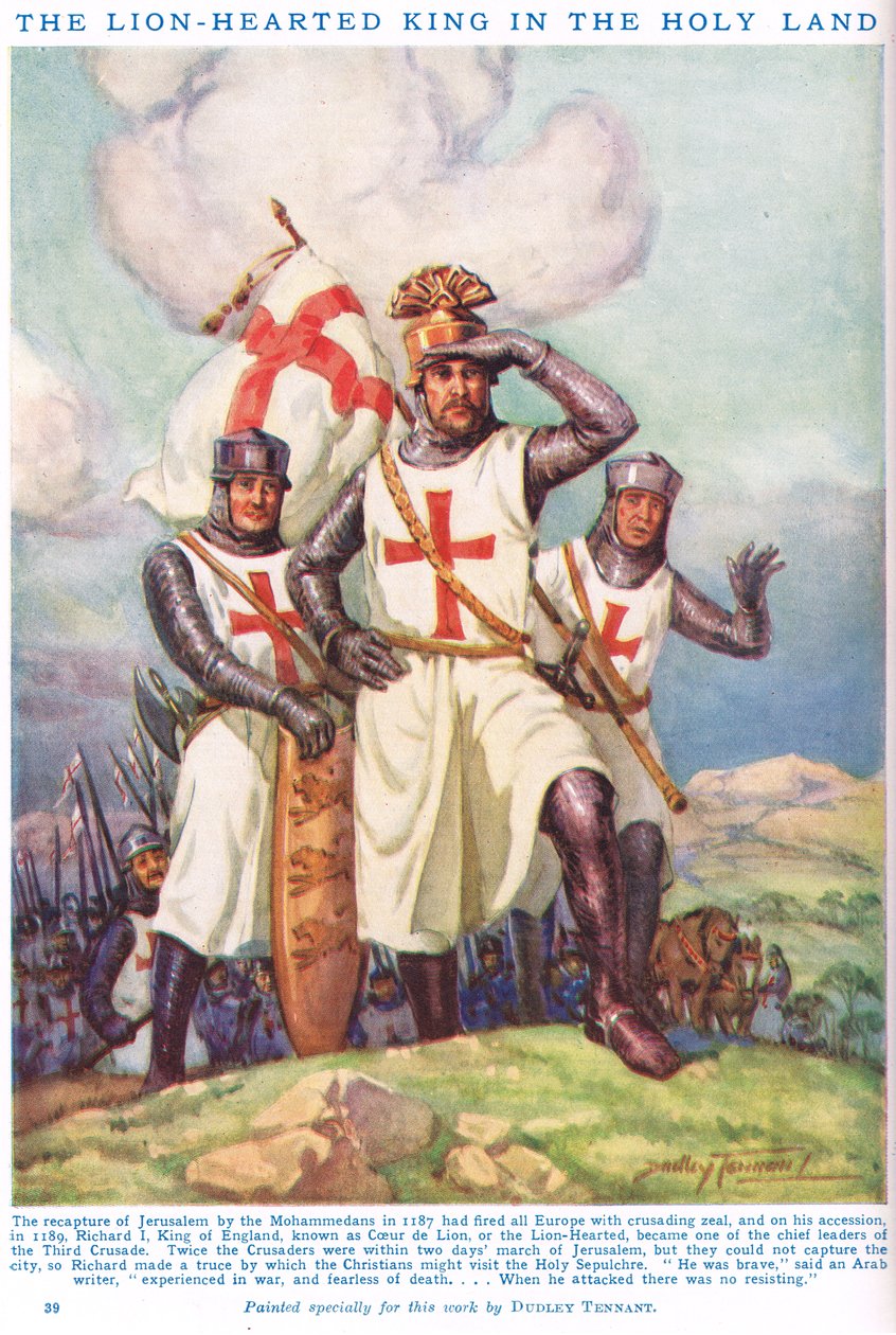 Portrét Richarda I., krále lví srdce ve Svaté zemi, z „Newnes“ Pictorial Book of Knowledge 