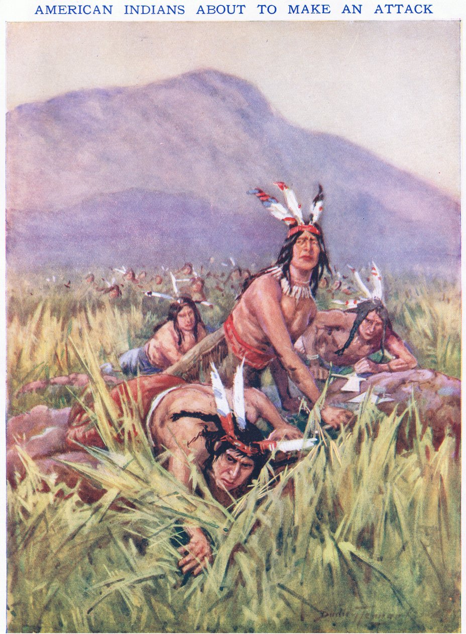 Američtí Indiáni se chystají zaútočit (barva litho) od C. Dudley Tennant