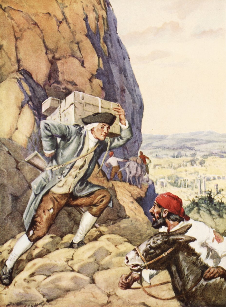 James Bruce pomáhá svému němému následovníkovi (litho) od C. Dudley Tennant
