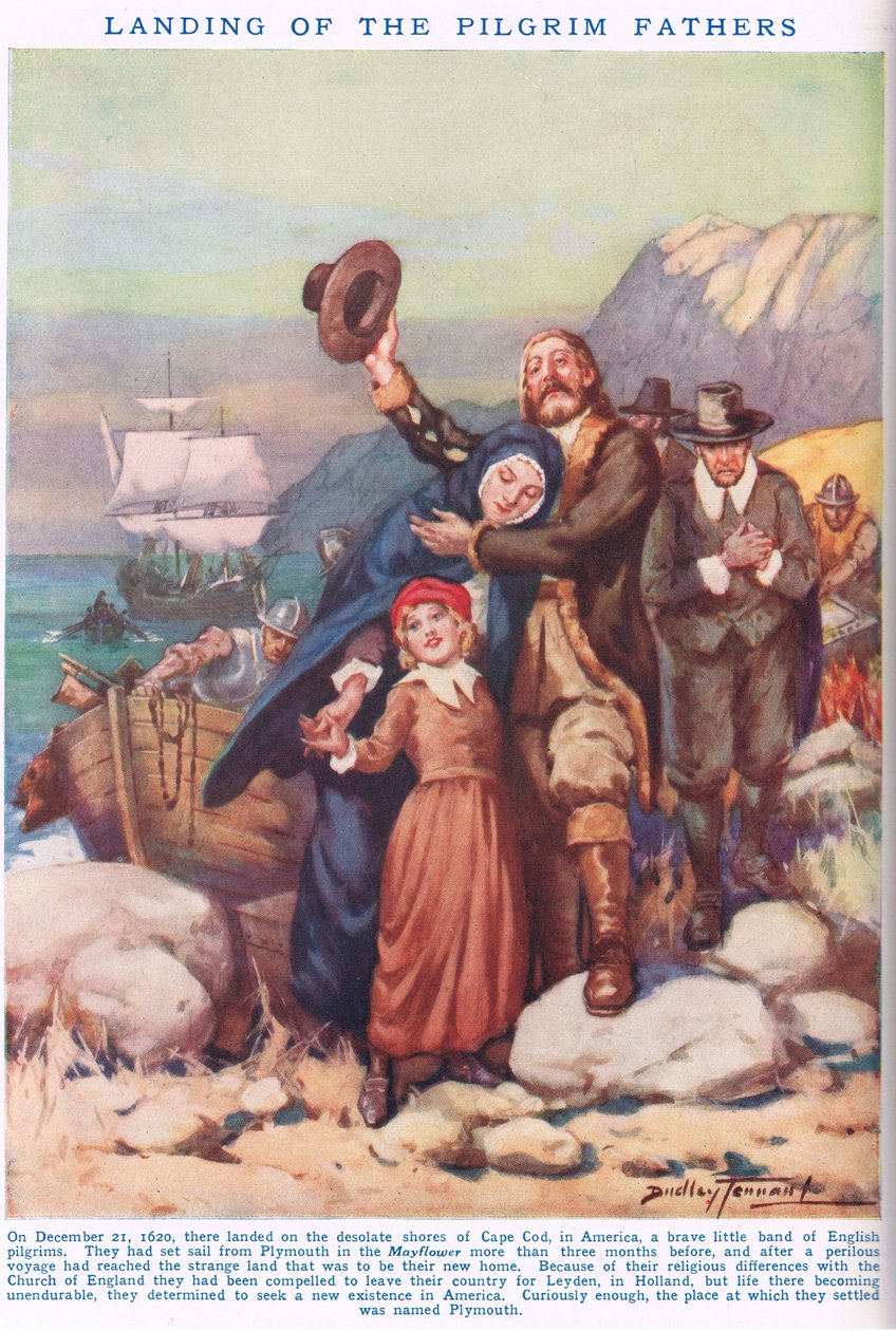 Přistání otců poutníků, ilustrace z 
