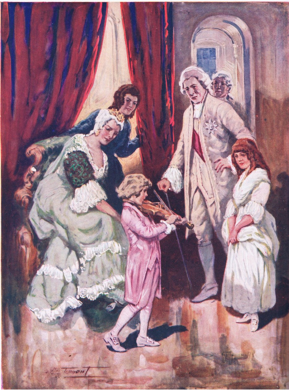 Získání srdcí svého královského publika: Mozartovo první vystoupení na rakouském dvoře (barevné lito) od C. Dudley Tennant