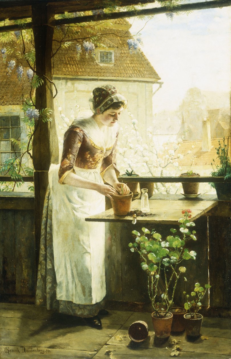 Žena zalévání květin, 1890 od C. Hendrick Nordenberg