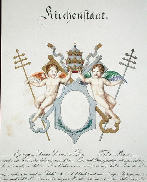 Arms of the Church State of Vatikán, ze sbírky akvarelů publikovaných v Německu, cca 1830-33 (barevné lito) od C. Hildebrandt