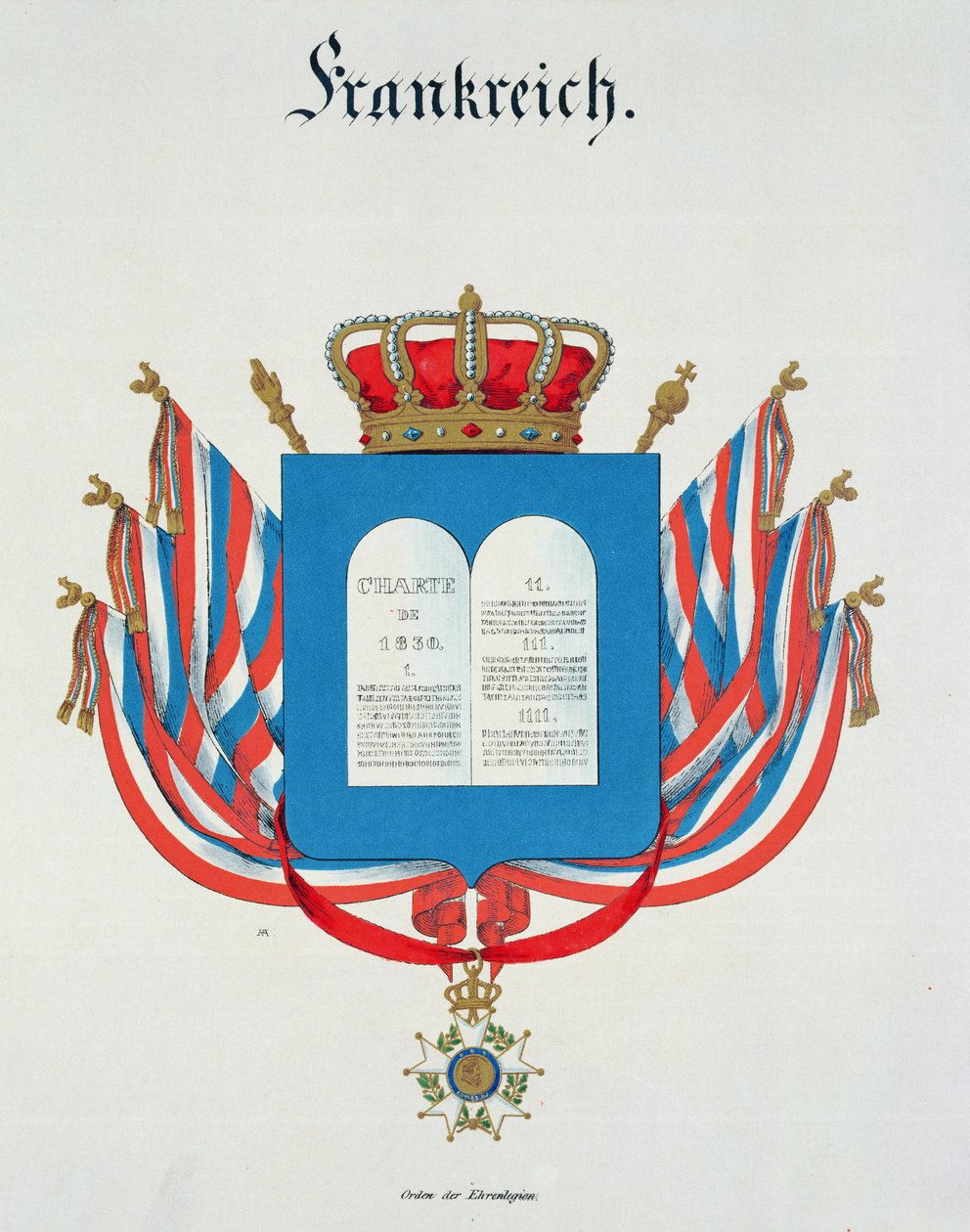Listina a přívěsek Řádu francouzské čestné legie, ze sbírky akvarelů publikovaných v Německu, 1830-33 od C. Hildebrandt