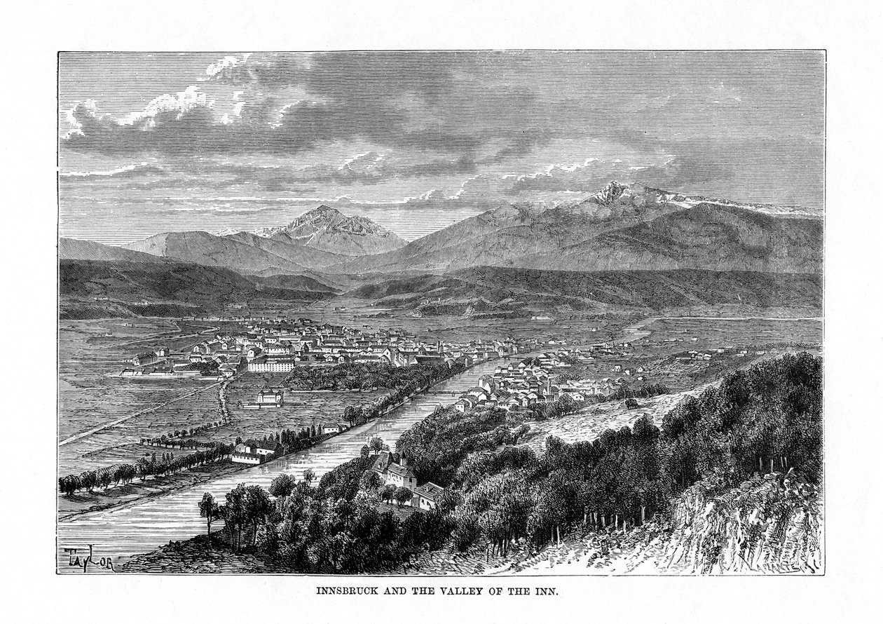 Innsbruck a údolí řeky Inn, Rakousko, 1879 od C. Laplante