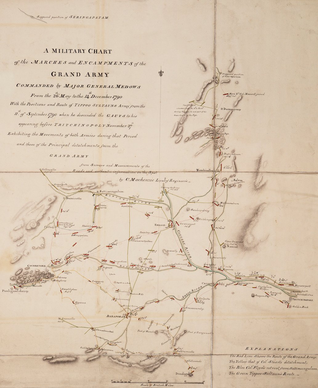 Vojenská mapa pochodů a táborů velké armády pod velením generálmajora Medowse od 26. května do 14. prosince 1790. od C. Mackenzie