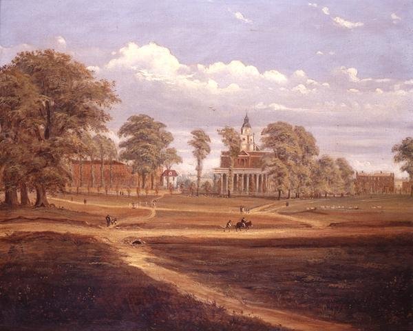 Pohled přes Clapham Common směrem k North Side a The Pavement od C. Norris