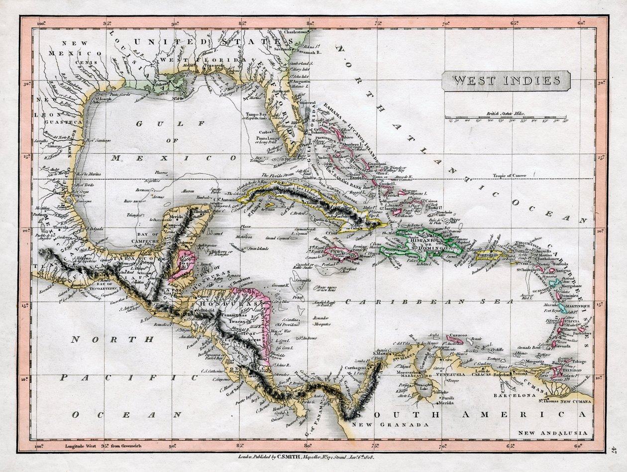 Mapa Západní Indie, 1808. od C Smith