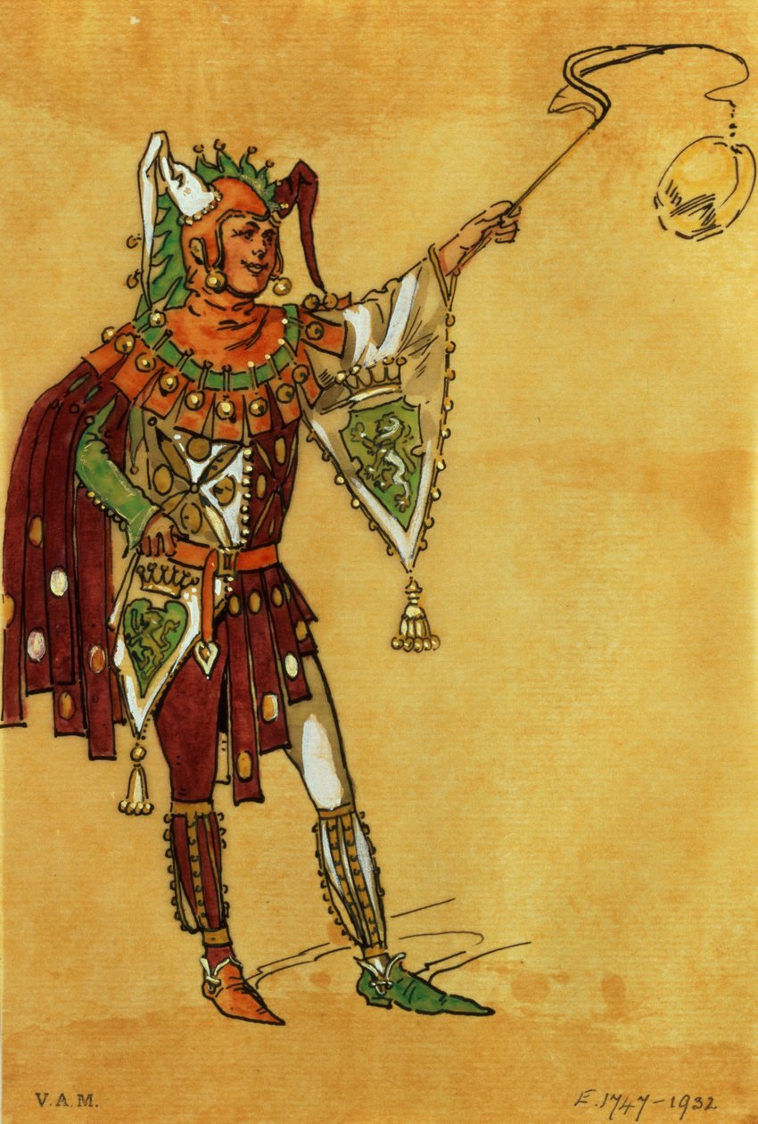 Návrh kostýmů pro šaška pro Sen noci svatojánské, cca 1881-93 od C. Wilhelm