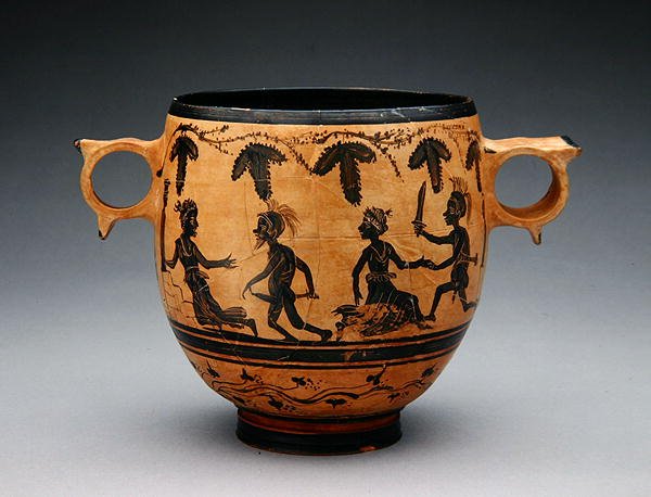 Skyphos s parodickými scénami, c.430-410 př.nl (keramika) (viz také 307555) od Cabirian
