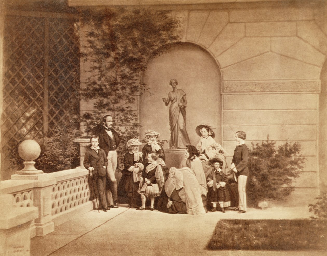 Portrét královské rodiny v Osborne House, 1857 (sépiová fotografie) (viz 195000) od Caldesi and Montecchi