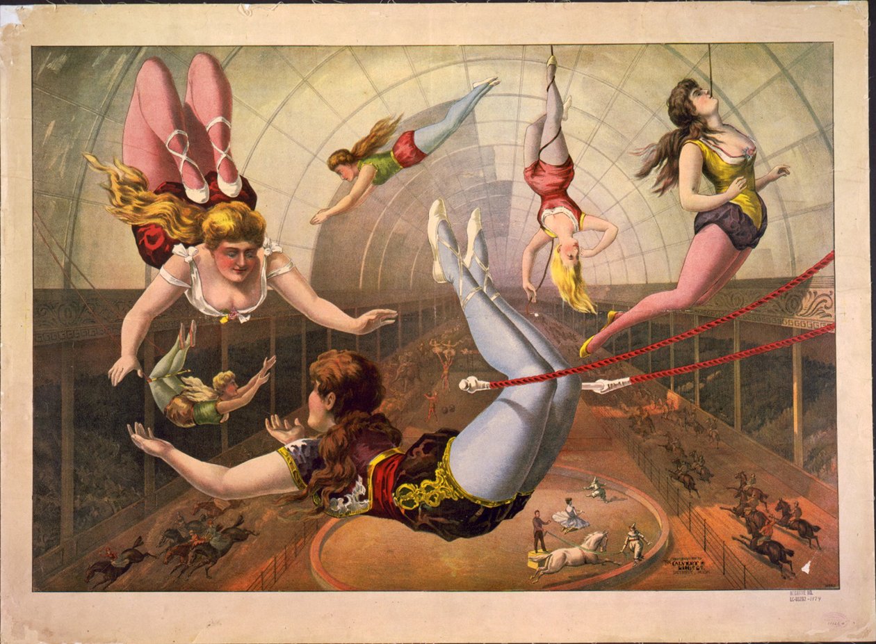 akrobatky na hrazdě v cirkuse, c. 1890 od Calvert Litho. Co.