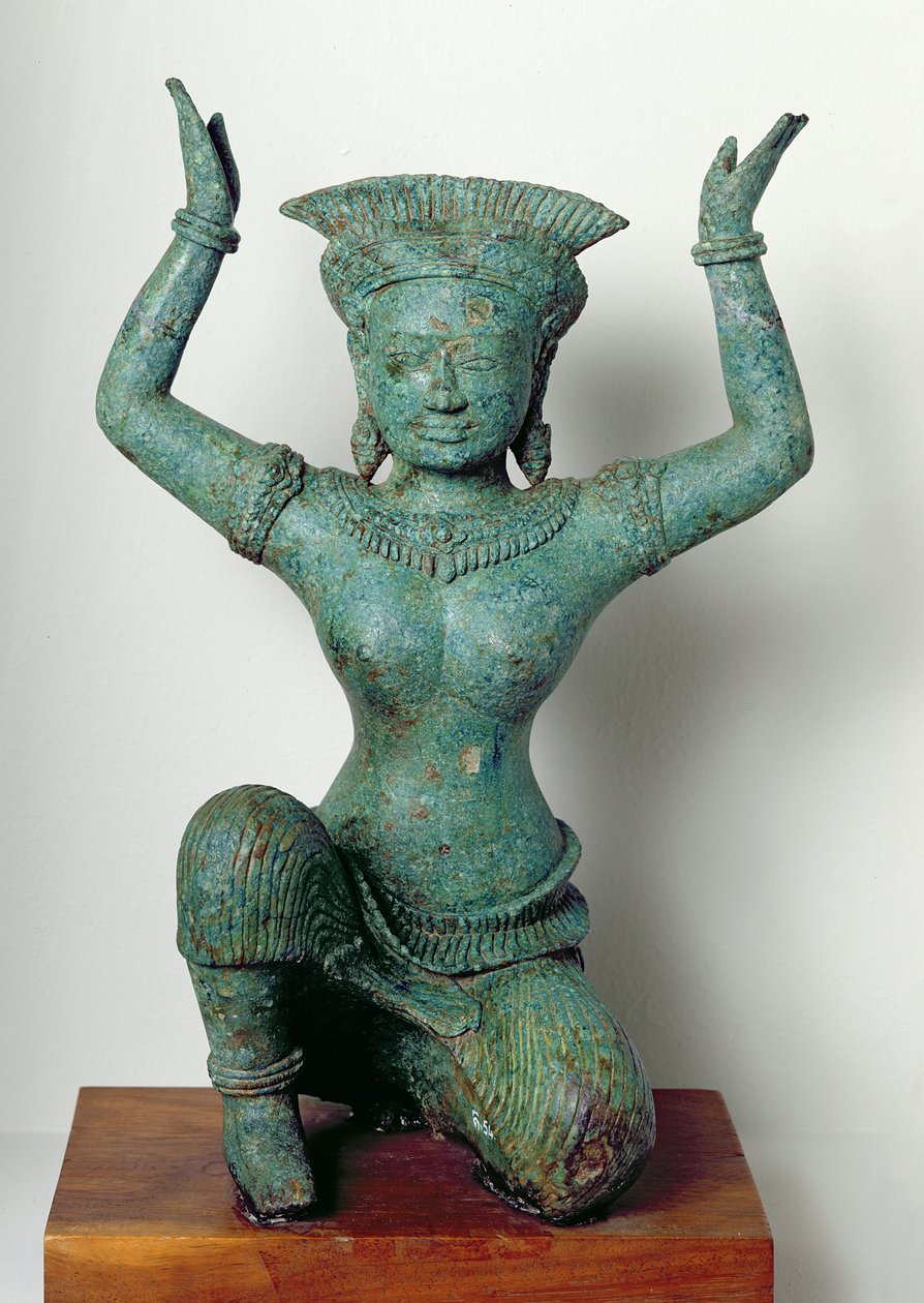 Klečící ženská postava používaná k podepření zrcadla, z Angkor Thom (bronz) od Cambodian School