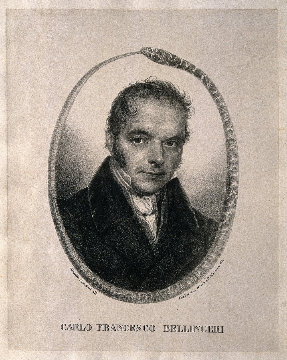 Carlo Francesco Bellingeri. Litografie podle Camilla Gandolfiho, 1839. Životopis v italštině od Camilla Guiscardi