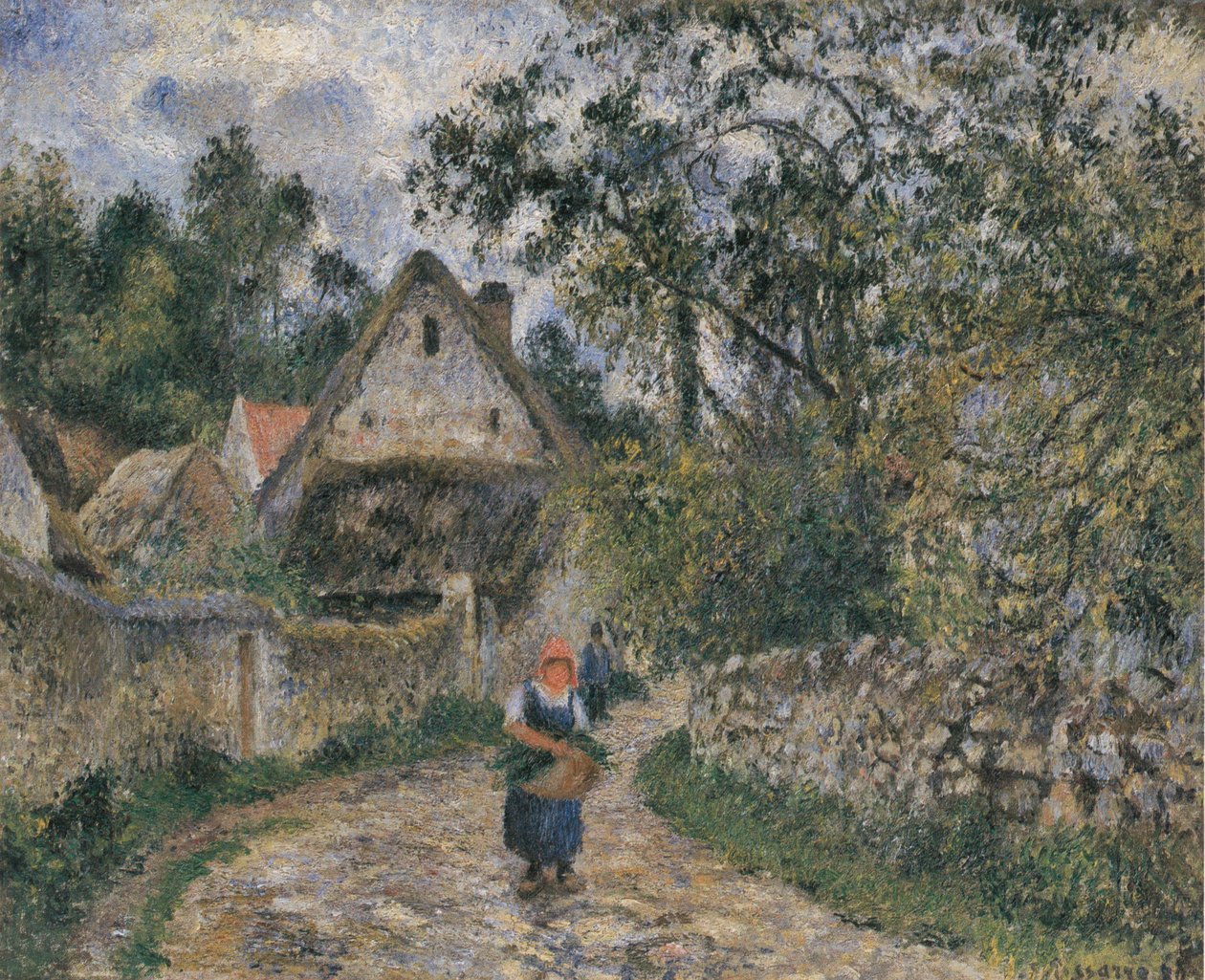 Doškové chaty ve Valhermeilu od Camille Jacob Pissarro