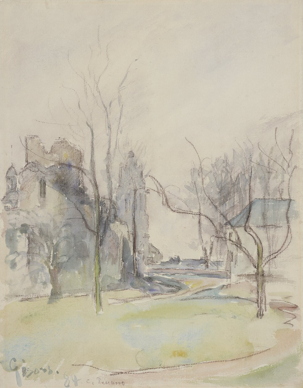Gisors, kolem roku 1884 (wc přes černou křídu na papíře) od Camille Jacob Pissarro