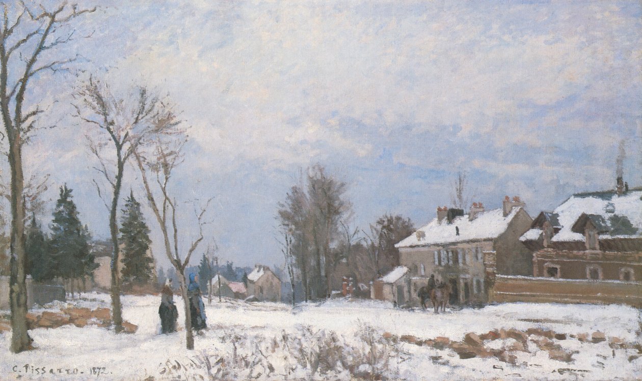 Route de Versailles v Saint-Germain, Louveciennes, sněhový efekt od Camille Jacob Pissarro