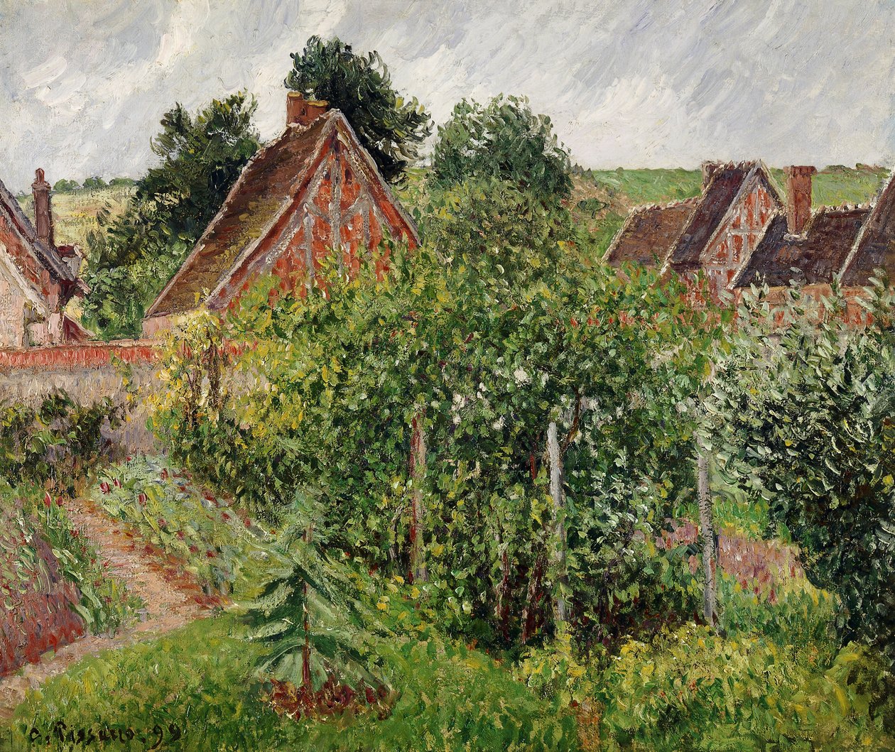 Krajina se střechami chalup, 1899 od Camille Jacob Pissarro