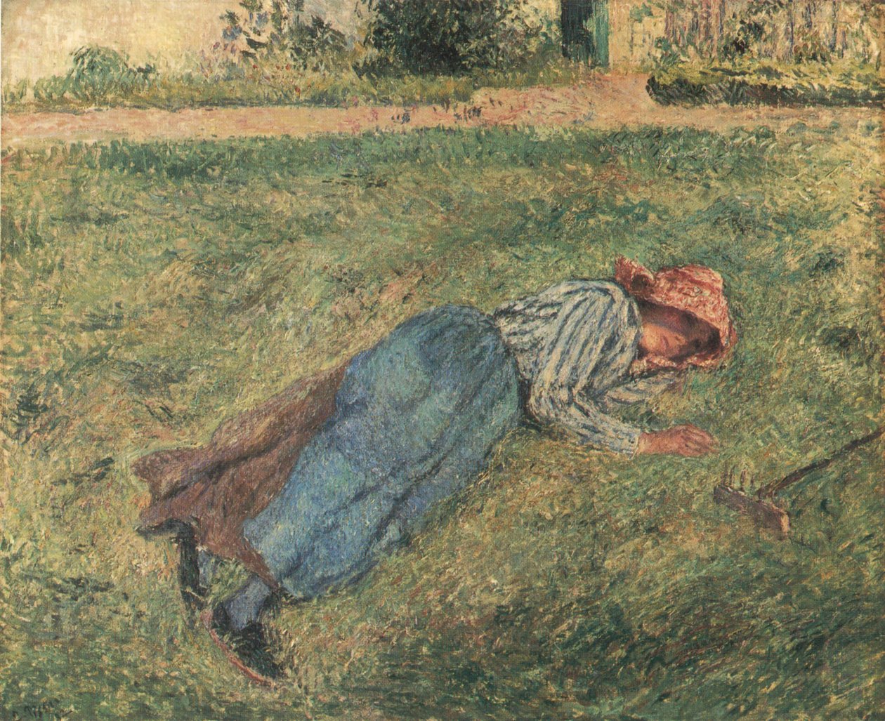 Le Repos, rolnická žena ležící v trávě, Pontoise od Camille Jacob Pissarro