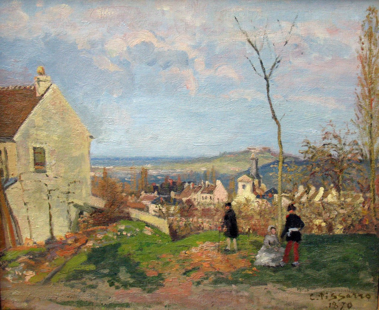 Louveciennes s Mont Valérien v pozadí od Camille Jacob Pissarro