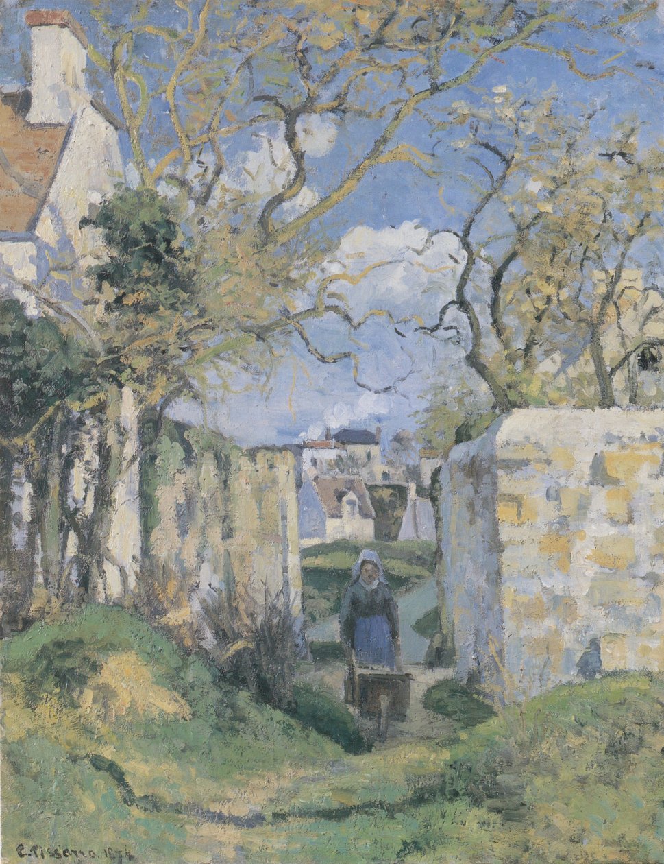 Rolnická žena tlačící se na pastvu, Maison Roudest, Pontoise od Camille Jacob Pissarro