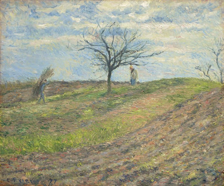 V zimě zoraná půda s mužem nesoucí svazek 484 od Camille Jacob Pissarro