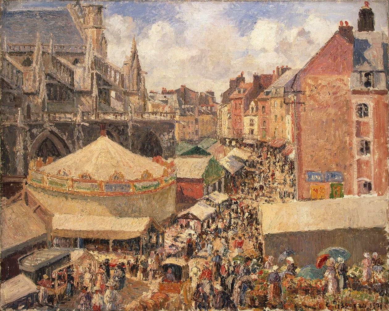 Veletrh v Dieppe, slunečné ráno, 1901 od Camille Jacob Pissarro