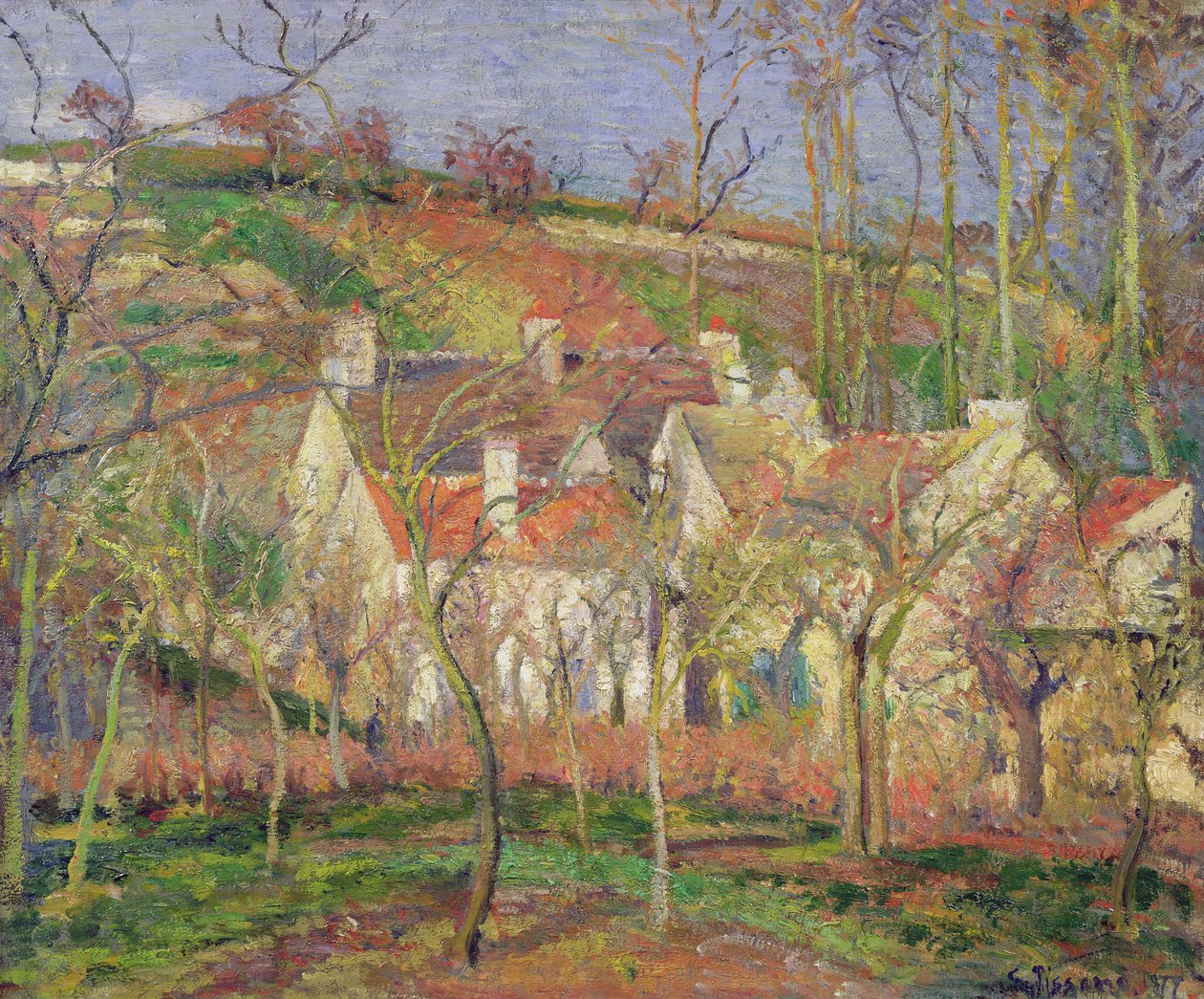 Červené střechy, nebo roh vesnice, zima, 1877 od Camille Jacob Pissarro