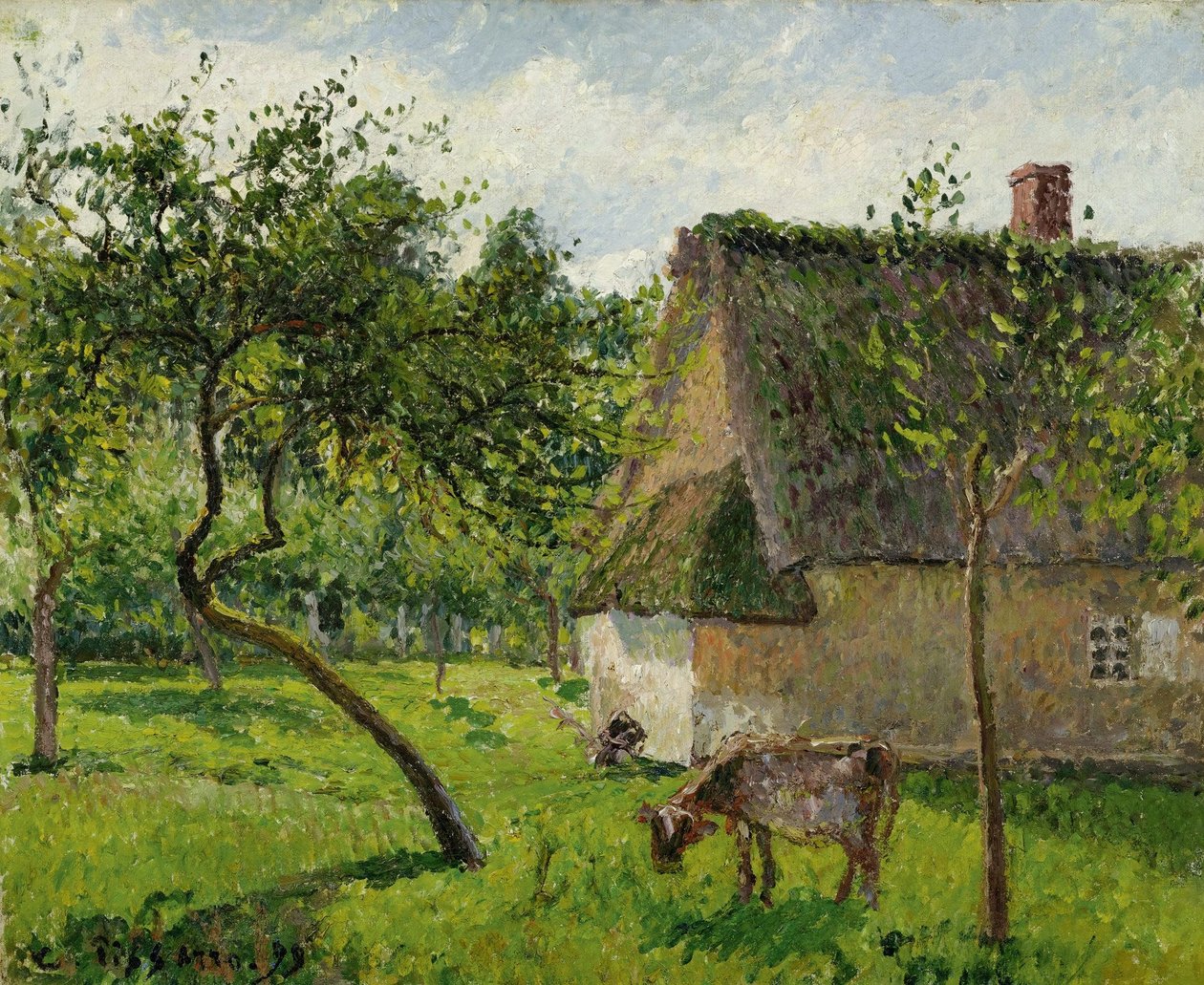 Sad ve Varengeville s krávou od Camille Jacob Pissarro