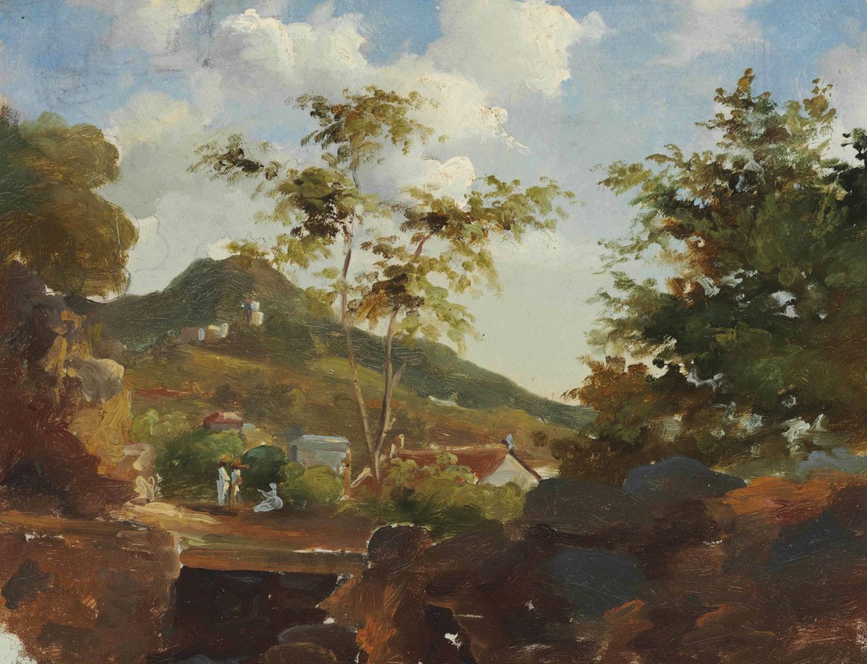 Vesnice na úpatí duny od Camille Jacob Pissarro