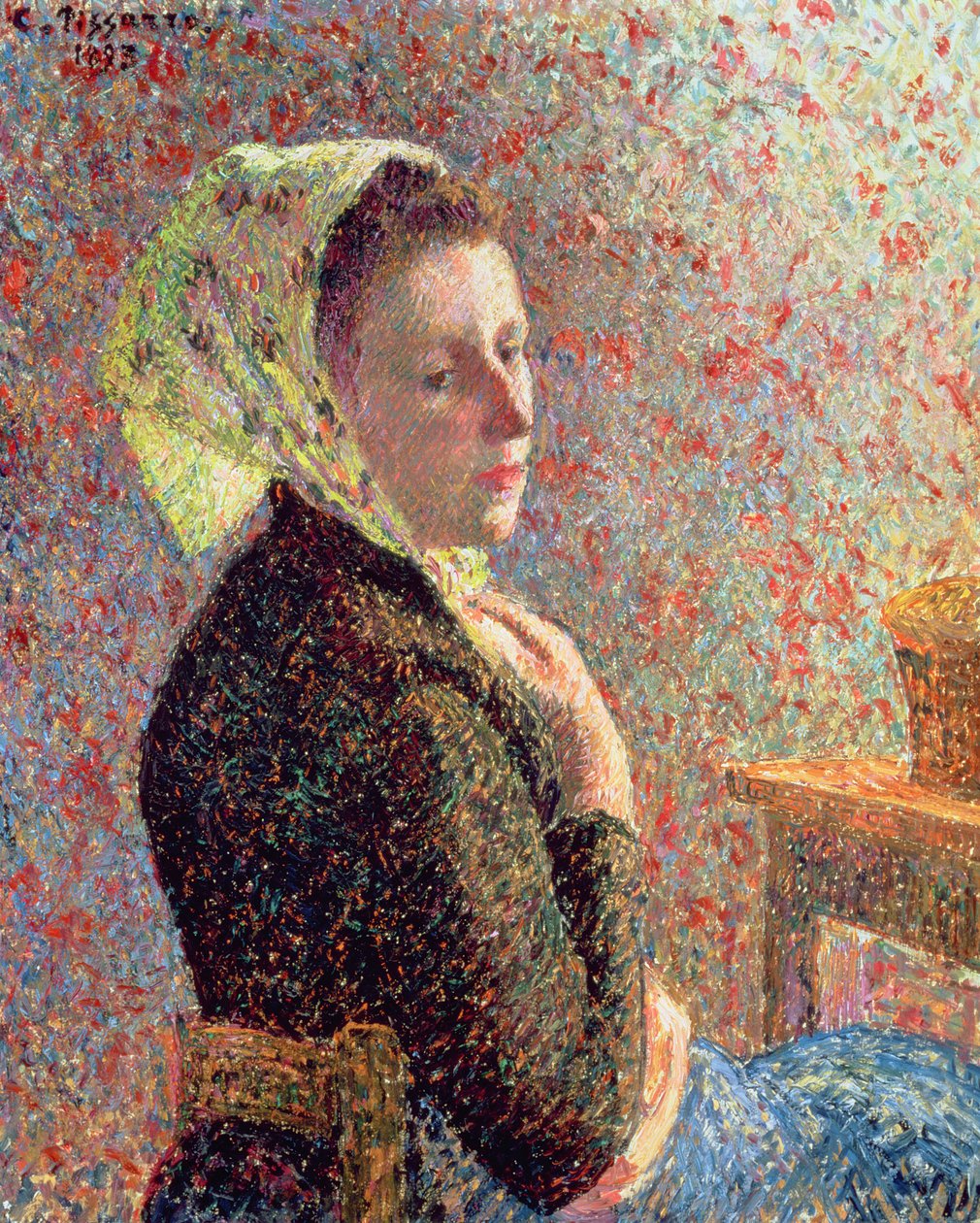Žena v zeleném šátku, 1893 od Camille Jacob Pissarro
