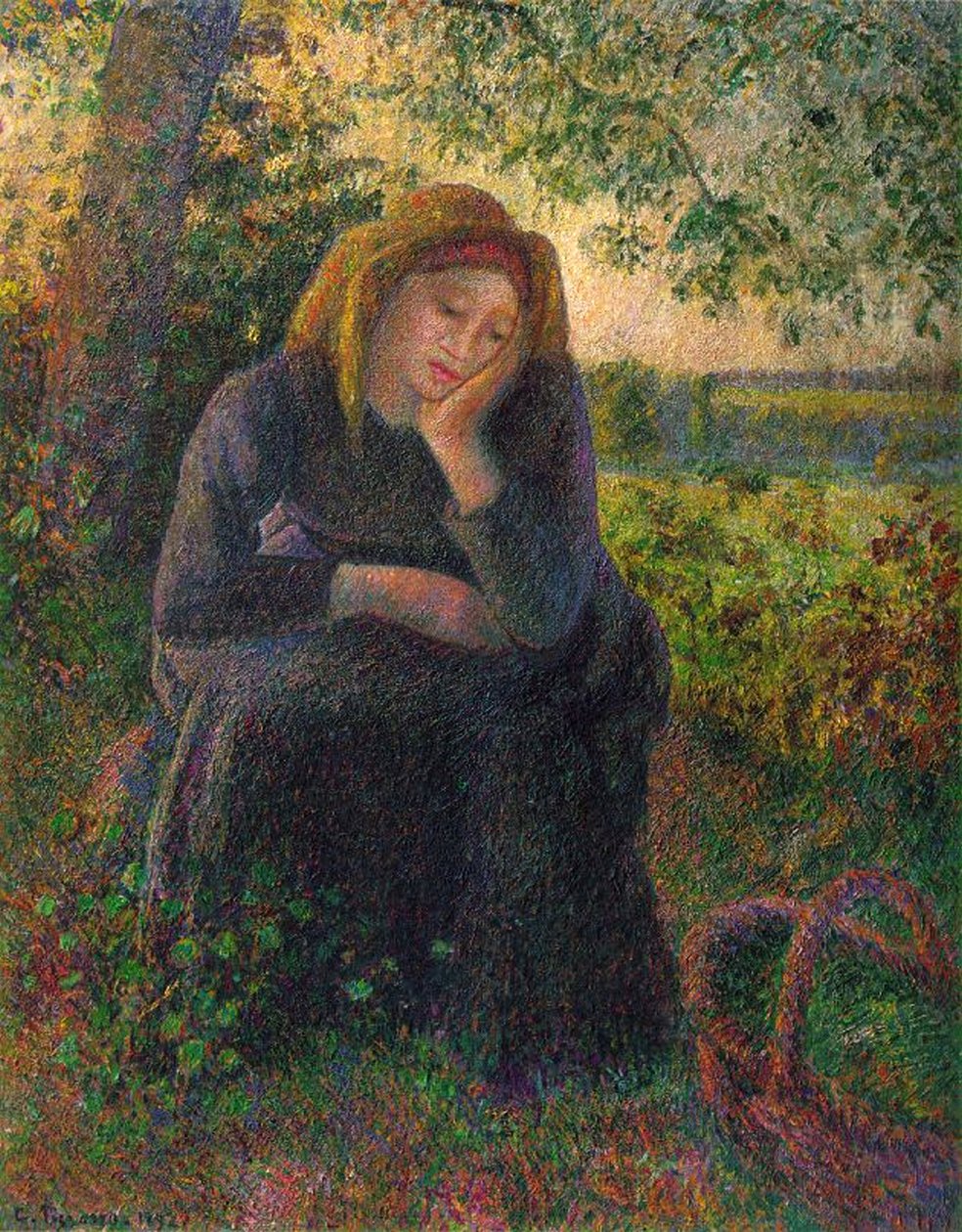 Zamyšlená rolnická dívka, 1892 od Camille Jacob Pissarro