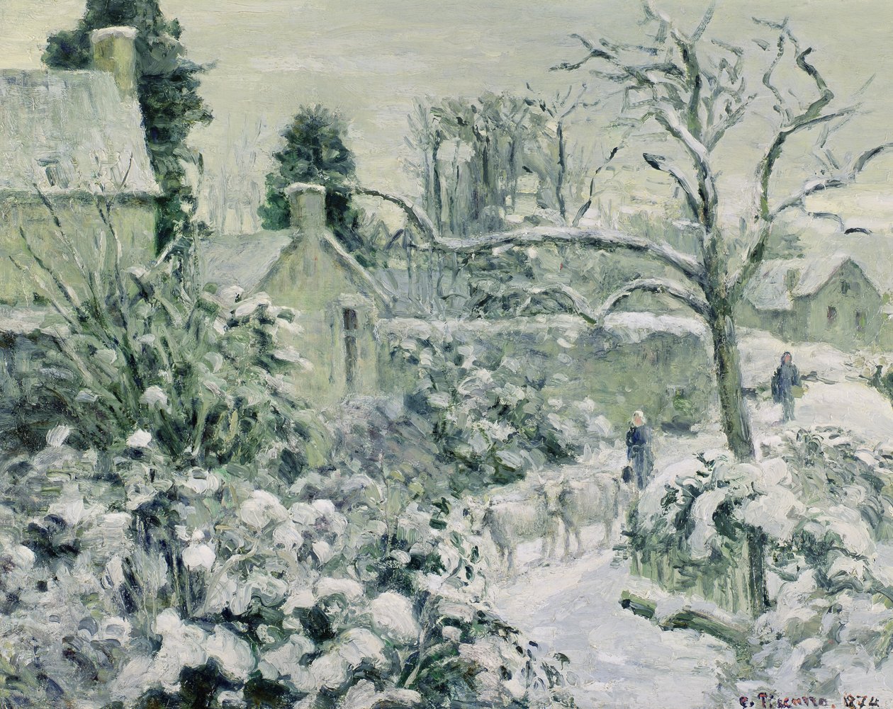 Efekt sněhu s krávami v Montfoucault, 1874 (olej) od Camille Jacob Pissarro