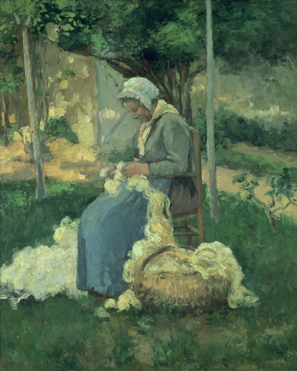 Rolnice mykající vlnu, 1875 od Camille Jacob Pissarro