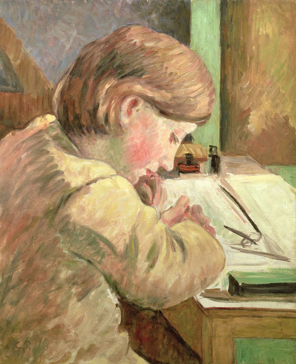 Paul Writing, cca 1894 od Camille Jacob Pissarro