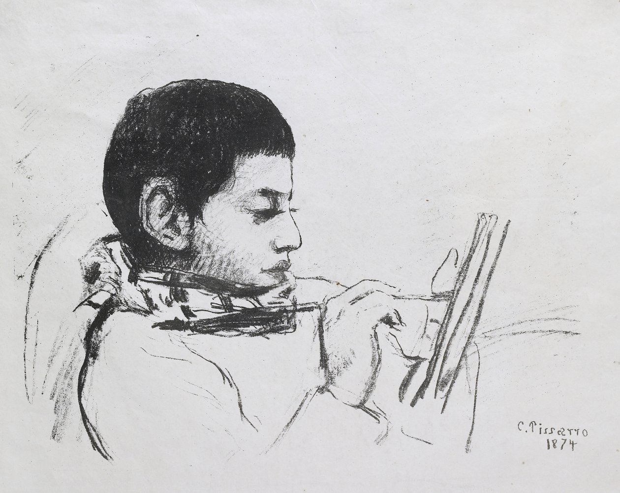 Portrét Luciena Pissarra, 1874 (litografie) od Camille Jacob Pissarro