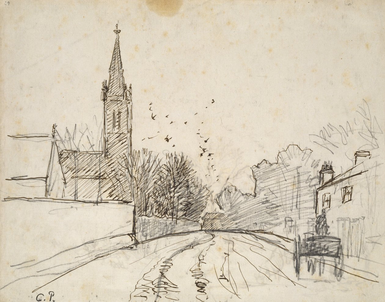 Recto: (perem a hnědou tuší nad grafitem), 1871. od Camille Jacob Pissarro