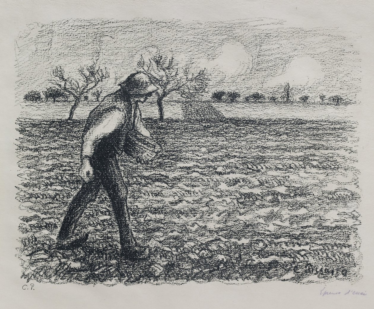 Rozsévač, 1896 (litografie na zinku) od Camille Jacob Pissarro