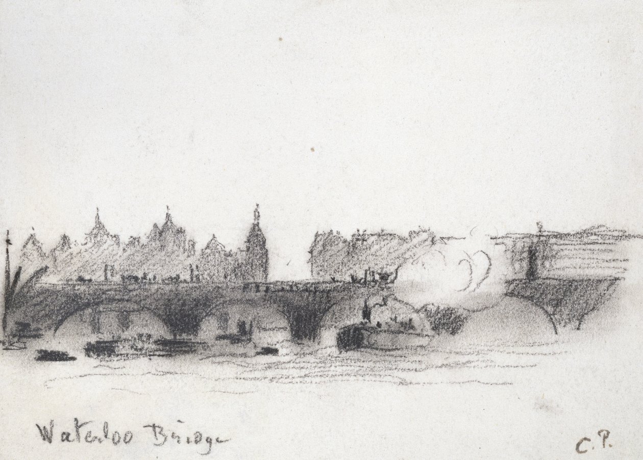 Studie mostu Waterloo (dřevěný uhlík) od Camille Jacob Pissarro