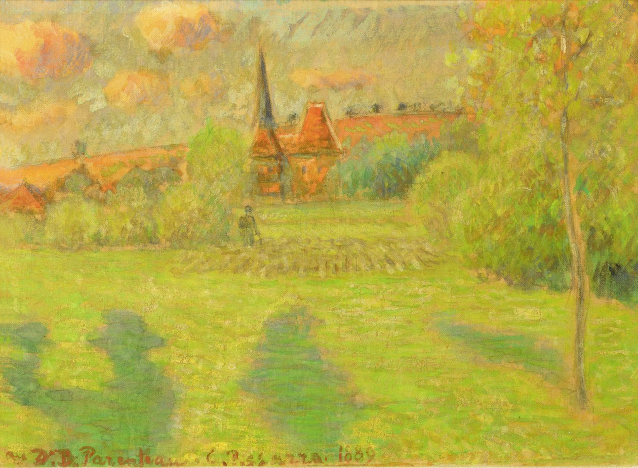 Pastýř a kostel Eragny, 1889 od Camille Jacob Pissarro