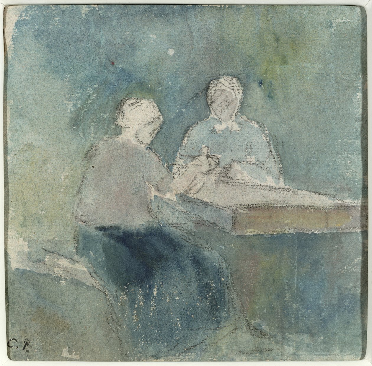 Dva rolníci u stolu, kolem roku 1874 od Camille Jacob Pissarro